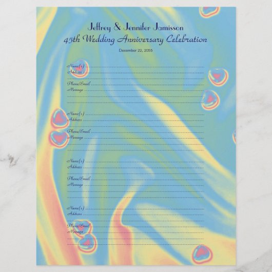 第45記念日のハートの来客名簿のサインインのページ (正面)