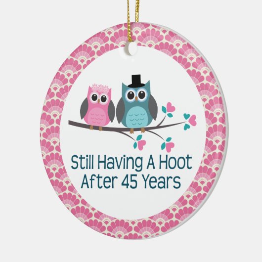 第45記念日のフクロウの結婚記念日のギフト セラミックオーナメント (左)