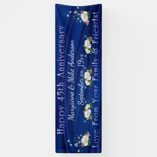 第45記念日の白いバラのサファイアのカスタム 横断幕 (縦)