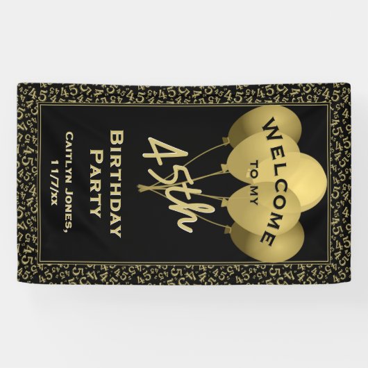 第45誕生日数Pattenの金ゴールドおよび黒を歓迎して下さい 横断幕 (横)