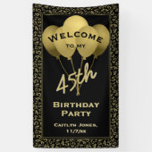 第45誕生日数Pattenの金ゴールドおよび黒を歓迎して下さい 横断幕 (縦)
