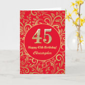 第45誕生日赤・金ゴールド花柄 カード (黄色い花)