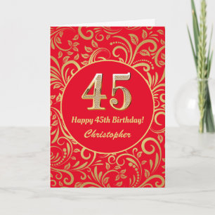 第45誕生日赤・金ゴールド花柄 カード