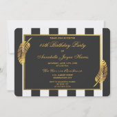 第45誕生日金ゴールドフェザー白黒ストライプ 招待状 (裏面)