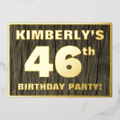 第46回バースデーパーティーはっきりした:,木目フェイク模様 箔招待状 (正面)