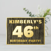 第46回バースデーパーティーはっきりした:,木目フェイク模様 箔招待状 (立ち正面)