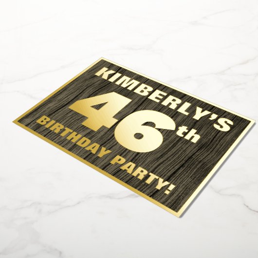 第46回バースデーパーティーはっきりした:,木目フェイク模様 箔招待状 (回転した状態)