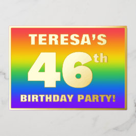 第46回誕生日パーティー：おもしろいカラフル、レインボーパターン 箔招待状