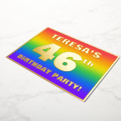 第46回誕生日パーティー:おもしろいカラフル、レインボーパターン 箔招待状 (回転した状態)