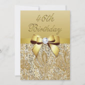 第46誕生日金ゴールドフェイクセクインとボウ 招待状 (正面)