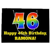 第46誕生日~おもしろい, カラフル, 鮮やか, Rainbow 46 ラージペーパーバッグ (裏面)