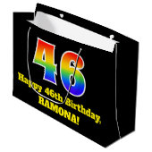 第46誕生日~おもしろい, カラフル, 鮮やか, Rainbow 46 ラージペーパーバッグ (正面アングル)