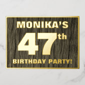 第47回バースデーパーティーはっきりした:,木目フェイク模様 箔招待状 (正面)