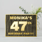 第47回バースデーパーティーはっきりした:,木目フェイク模様 箔招待状 (立ち正面)