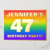 第47回誕生日パーティー:おもしろいカラフル、レインボーパターン 箔招待状 (正面)