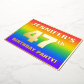 第47回誕生日パーティー:おもしろいカラフル、レインボーパターン 箔招待状 (回転した状態)