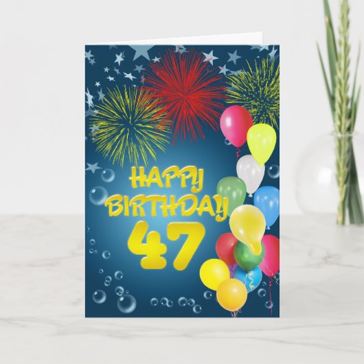 第47誕生日の花火と風船カード カード (正面)