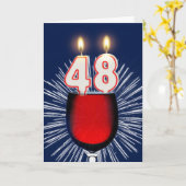 第48ワインおよび蝋燭との誕生日 カード (黄色い花)