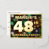 第48回バースデーはっきりしたトカラフル: Fireworks Look 箔招待状ポストカード (正面/裏面)