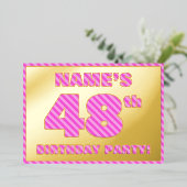 第48回バースデーパーティはっきりした:おもしろい、ピンクストライプ色の# 48 箔招待状 (立ち正面)