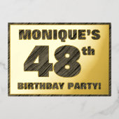 第48回バースデーパーティー – はっきりした、ウッドフェイク・グレイン文字 箔招待状 (正面)