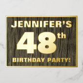 第48回誕生日パーティーはっきりした:木目フェイク模様 箔招待状 (正面)