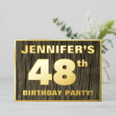 第48回誕生日パーティーはっきりした:木目フェイク模様 箔招待状 (立ち正面)