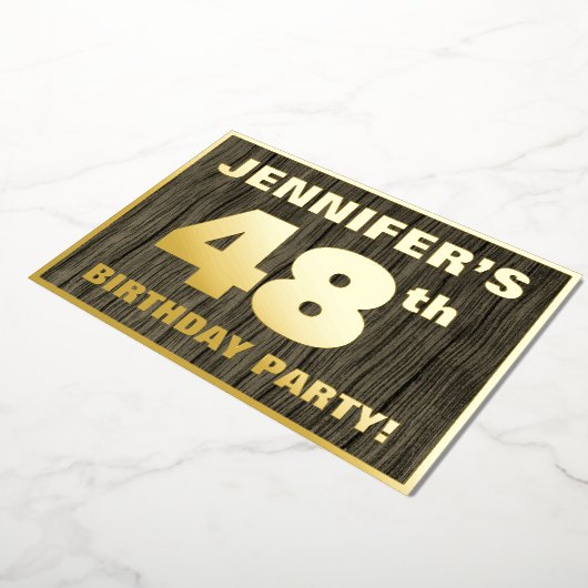 第48回誕生日パーティーはっきりした:木目フェイク模様 箔招待状 (回転した状態)