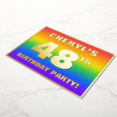 第48回誕生日パーティー:おもしろい、レインボーカラフルパターン 箔招待状 (回転した状態)