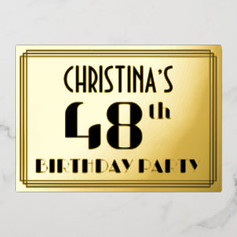 第48回誕生日パーティー：アールデコの外観"48"と名前 箔招待状