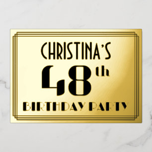 第48回誕生日パーティー：アールデコの外観"48"と名前 箔招待状
