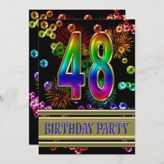 第48泡を持つ誕生日のパーティの招待状 招待状 (正面/裏面)