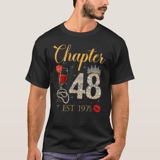 第48章EST 1975 48誕生日レッドローズW Tシャツ (正面)