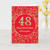 第48誕生日赤・金ゴールド花柄 カード (黄色い花)