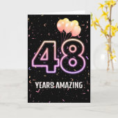 第48誕生日風船と紙吹雪 カード (黄色い花)