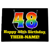 第48誕生日~おもしろい, カラフル, 鮮やか, Rainbow 48 ラージペーパーバッグ (正面)