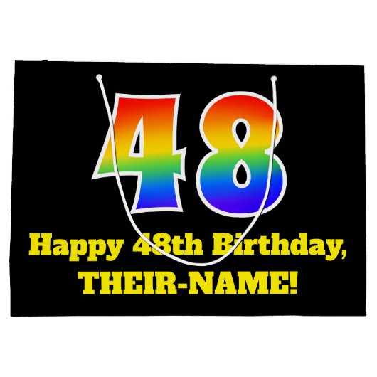 第48誕生日~おもしろい, カラフル, 鮮やか, Rainbow 48 ラージペーパーバッグ (裏面)