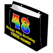 第48誕生日~おもしろい, カラフル, 鮮やか, Rainbow 48 ラージペーパーバッグ (正面アングル)