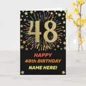 第48誕生日Fireworks虹金ゴールドおもしろい カード (黄色い花)