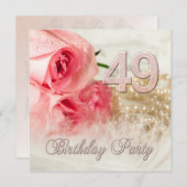 第49回バースデーパーティーの招待、バラと真珠 招待状 (正面/裏面)