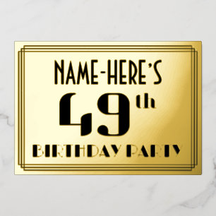 第49回誕生日パーティー：アールデコの外観"49"と名前 箔招待状