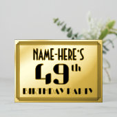 第49回誕生日パーティー:アールデコの外観"49"と名前 箔招待状 (立ち正面)