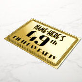 第49回誕生日パーティー:アールデコの外観"49"と名前 箔招待状 (回転した状態)