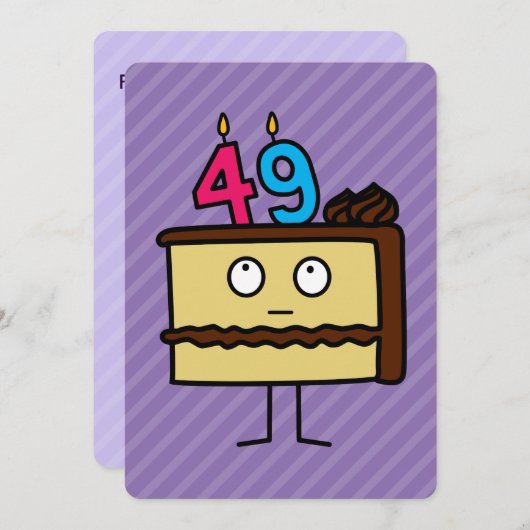 第49蝋燭が付いているお誕生日ケーキ 招待状 (正面/裏面)