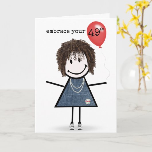 第49誕生日女子（赤気球） カード (黄色い花)