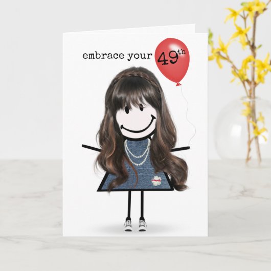 第49誕生日女子（赤気球） カード (黄色い花)