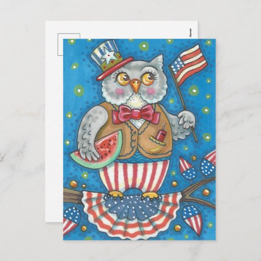 第4 7月のやじり声フクロウの、鳥、休日の郵便はがき シーズンポストカード (正面/裏面)