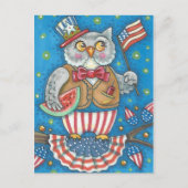 第4 7月のやじり声フクロウの、鳥、休日の郵便はがき シーズンポストカード (正面)