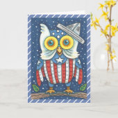 第4 7月のアメリカのフクロウの挨拶状の詩の カード (黄色い花)