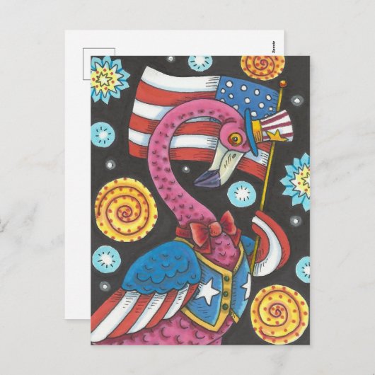 第4 7月のピンクのフラミンゴの、休日の郵便はがき シーズンポストカード (正面/裏面)